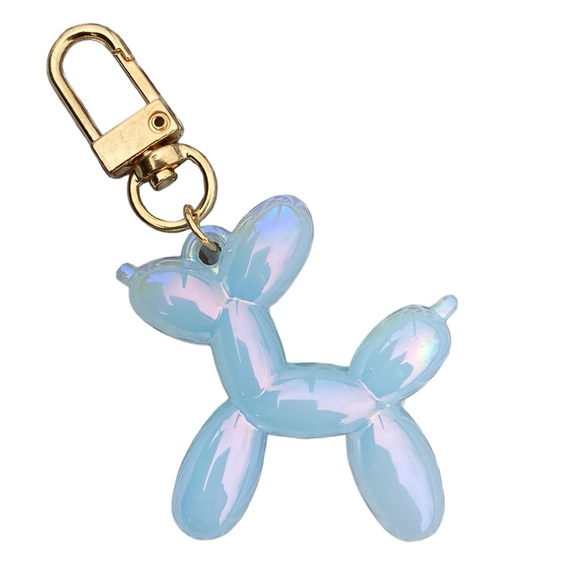 Light Blue Iridescent Multichrome Balloon Dog Bag Charm Keychain - Picture 3 of 10